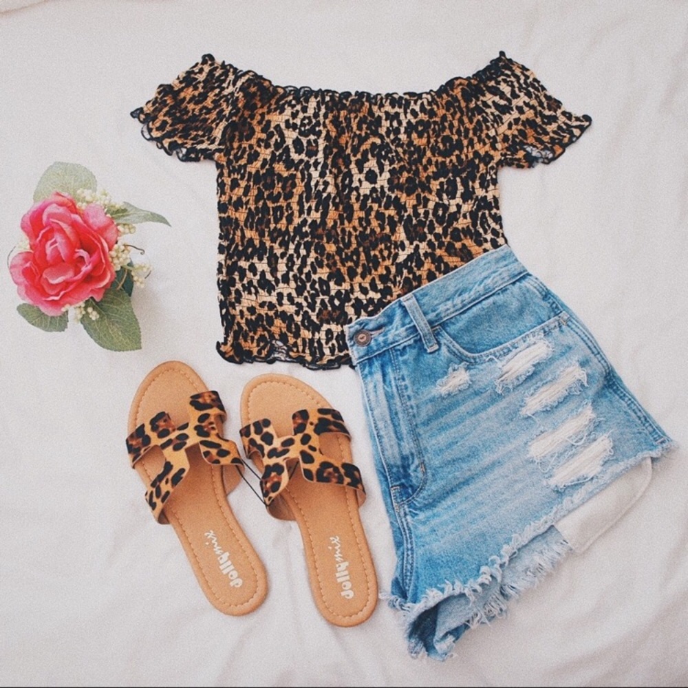 Leopard Print H Band Cutout Sandals Slides - Picture 4 of 4